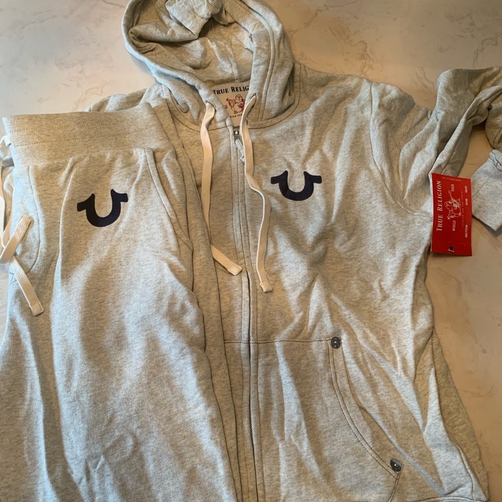 True Religion Men’s Logo Hoodie & Jogger Suit SZ L